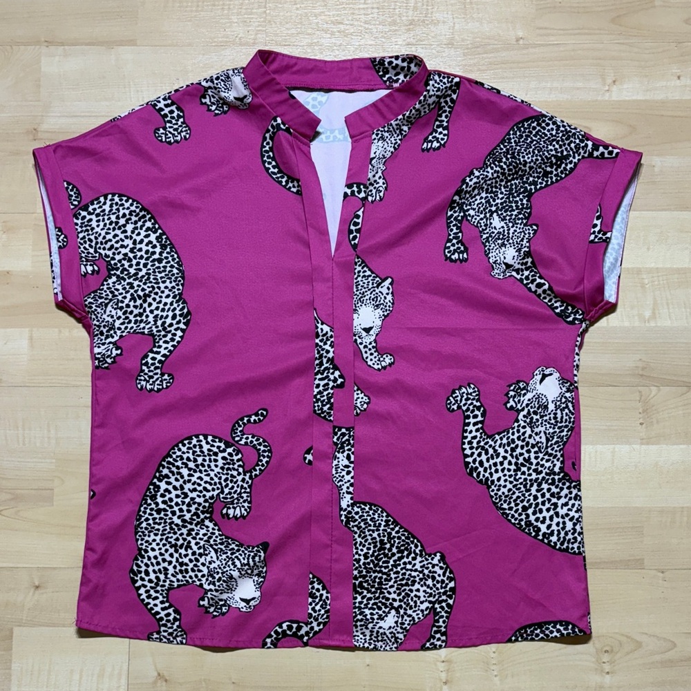 SHEIN Fuchsia Leopard Print Blouse